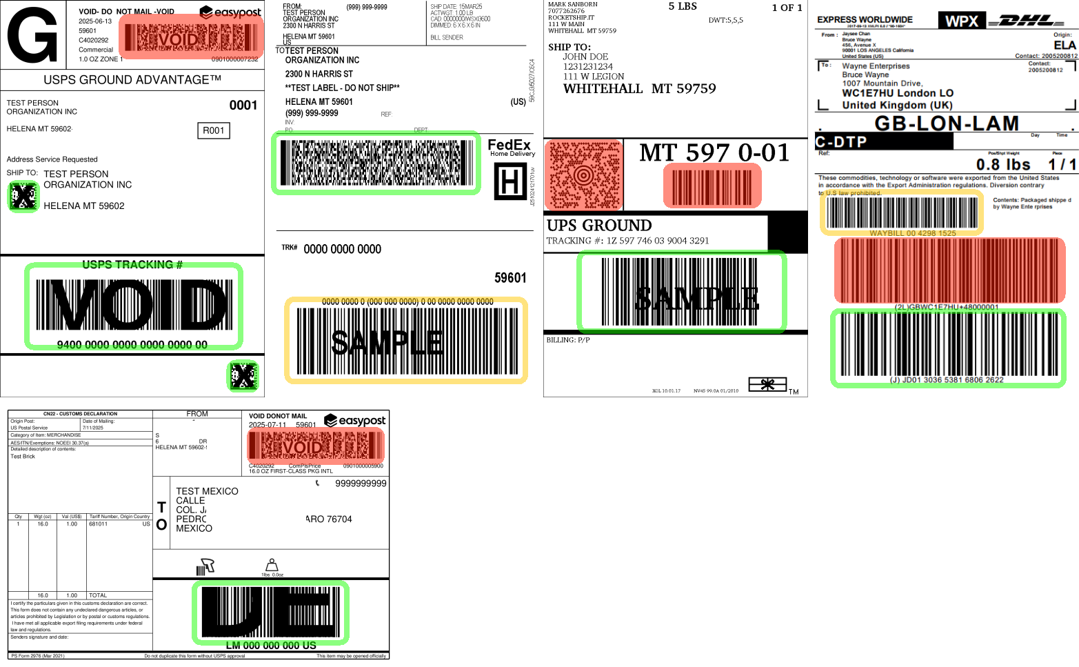 example labels